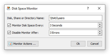 DiskSorter Server Disk Space Monitor Dialog